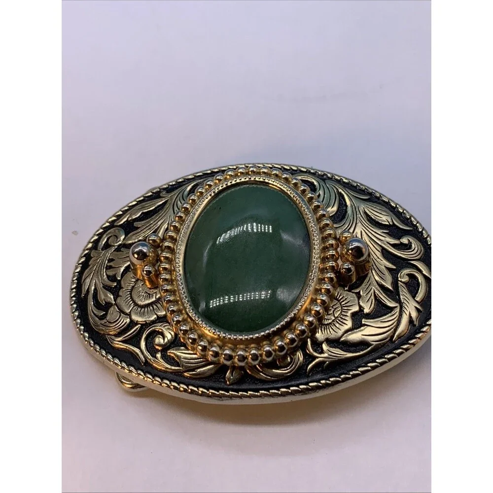 Vtg. Belt Buckle w/ Green Stone (LG-3)
